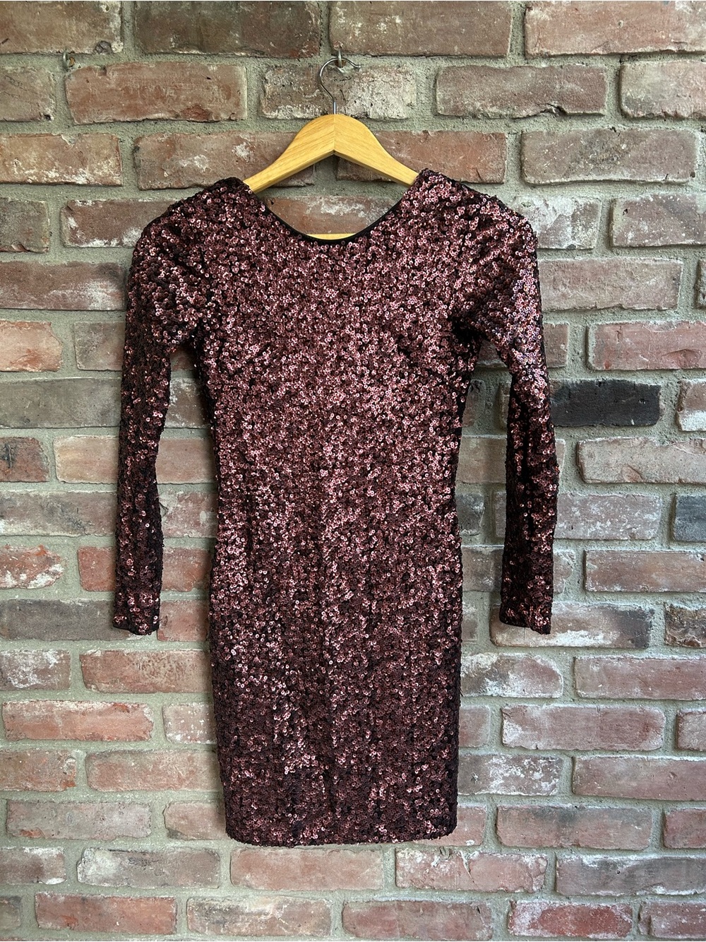 Sequin Long Sleeve Sheath Dress - burgundy